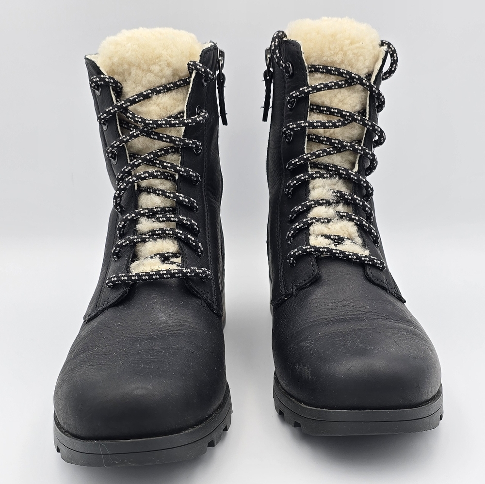 Sorel Emelie Short Lace-Up Cozy Waterproof Leather Boots, Women's 9, Black - Picture 2 of 16